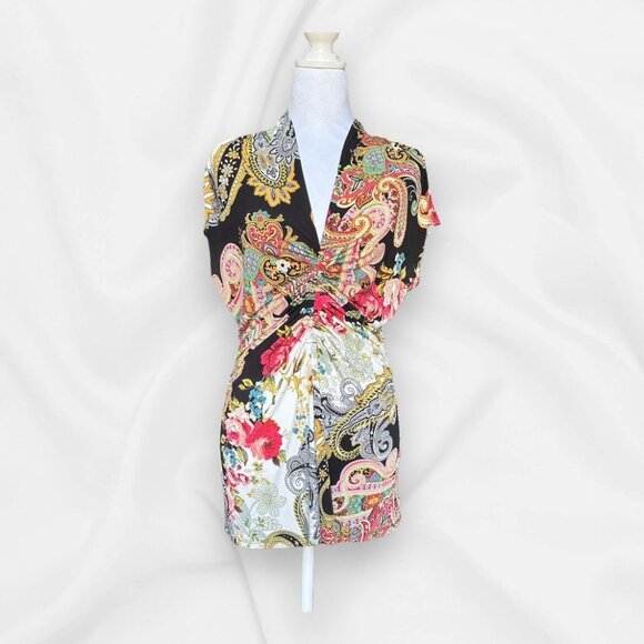 Vintage Cache' Floral & Paisley Top - Size M - Stretch Knit Fabric Y2K Retro - Picture 1 of 8